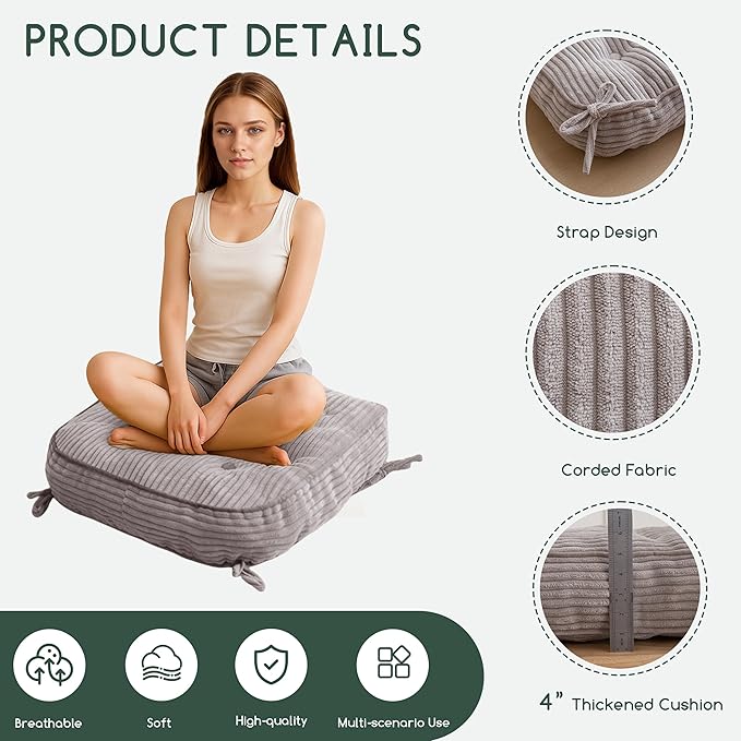 HIGOGOGO Rocking Chair Cushion with Corduroy Cover (Without Chair), 46 x 18 Inch Supportive Cushion, Overstuffed Chair Cushion,Grey