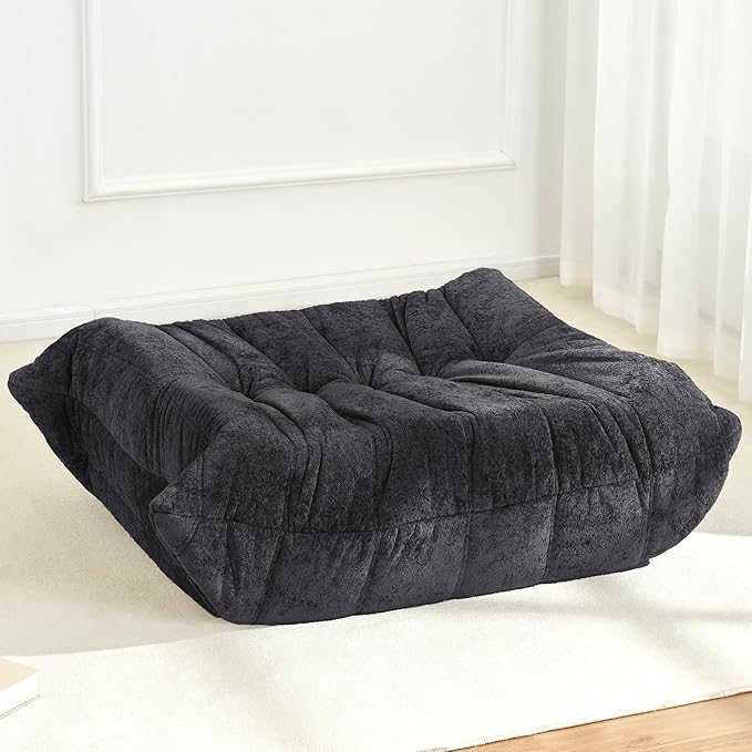 Homguava Giant Bean Bag Chairs for Adults, Memory Foam BeanBag Fireside Chair Bean Bag, Lazy Floor Sofa with High-Rebound Foam, Sofa Couch for Living Room Bedroom Dorm Office (Grey, Footrest)
