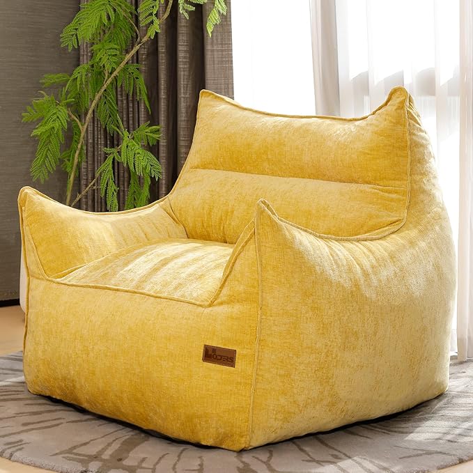 Giant Bean Bag Chair, Beanbag Chairs for Adults, Teens & Kids, Comfy Sofa Chair with Handle & Filling for Living Room, Reading & Gaming, Non-Slip(Yellow-XL)