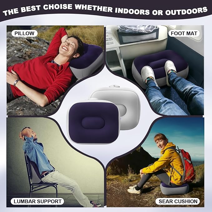 BrightRow 4 Pack Inflatable Stadium Seat Cushion with Built-in Pump, 15 x 12 x 5.9 Inches Self-Inflating Booster Stadium Seats Bleacher Seat Chair Cushion for Airplane Backpacking Sports Camping