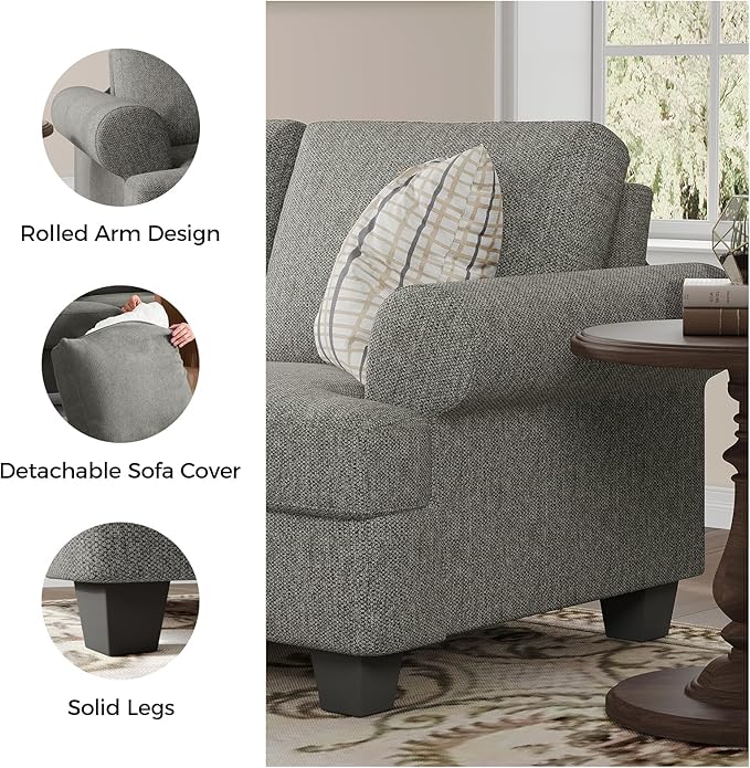 COPIAE 91 Inch Lawson Sofa with Extra Deep Seats Oversize, Mid-Century 3-Seat Sofa Couch, for Living Room, Apartment, Lounge, Light Gray