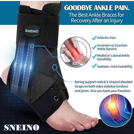 SNEINO Ankle Brace for Women & Men - Lace up Ankle Brace for Sprained Ankle, Adjustable Ankle Support Stabilizer for Achilles, Tendon, Sprain, Injury Recovery,Sports (Small)