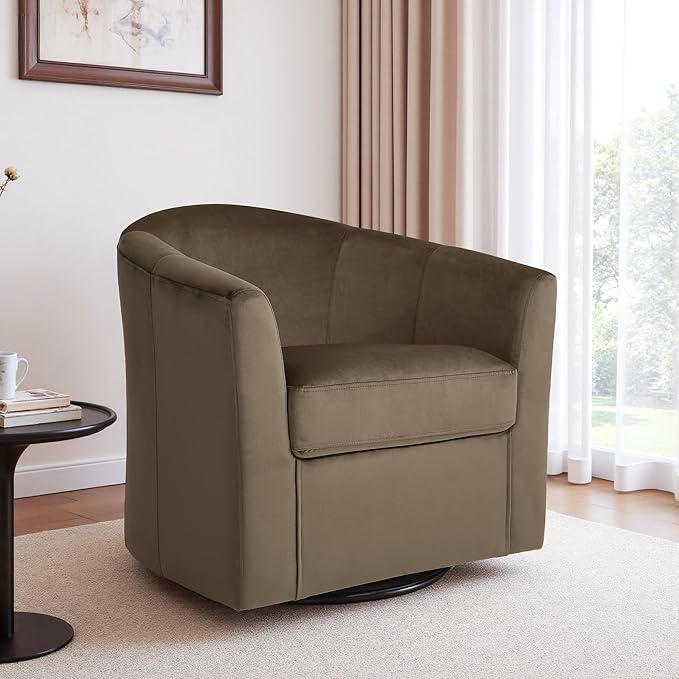 DREAMSIDEA Swivel Accent Chair, Upholstered Velvet Barrel Armchair, Modern Round Single Sofa Seating Comfy Reading Corner Chairs for Living Room Bedroom, Fully Assembled (Velvet Coffee, Set of 2)