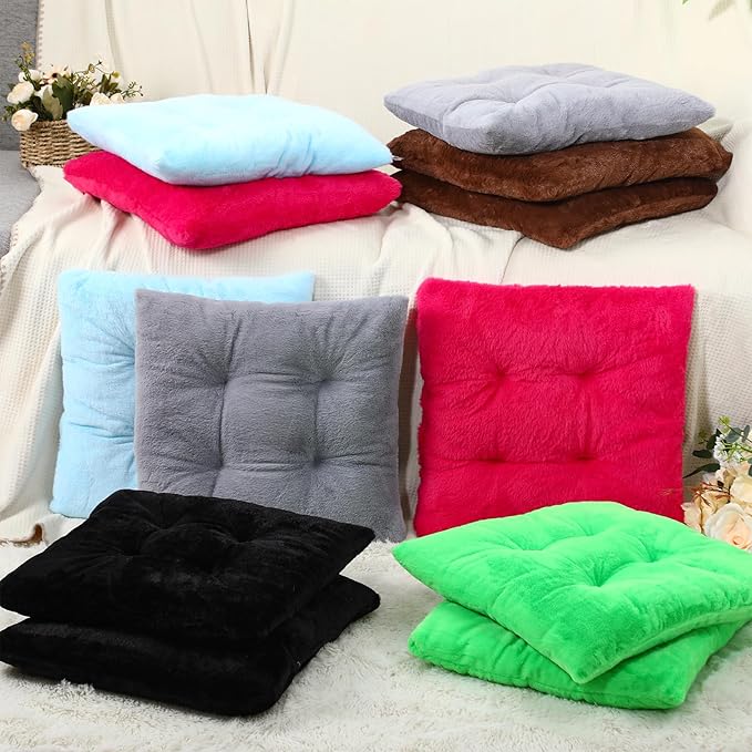 12 Pcs Faux Rabbit Fur Floor Pillows for Adults 15.7'' Large Floor Cushions 2.4'' Thick Soft Sitting Pillows Meditation Yoga Winter Family Party Classroom Tatami Nursery Chair Home
