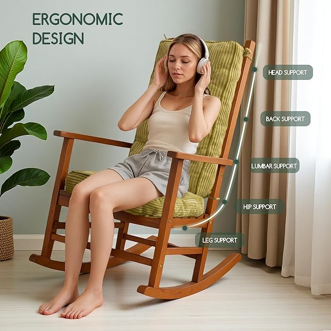 HIGOGOGO Rocking Chair Cushion with Corduroy Cover (Without Chair), 46 x 18 Inch Supportive Cushion, Overstuffed Chair Cushion,Green