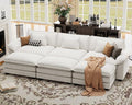 CDCASA 120" Oversized Modular Sectional Sofa Bed, Comfy Cloud Couch w/ 3 Movable Ottoman, 6-Seater Velvet Deep Seat Sofa Bed Modern Sofa Couch for Living Room, DIY Combination, Beige