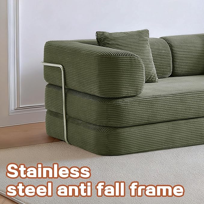 KEIKI 75" Modern Floor Sofa Bed with Convertible Blanket Pillow,Enhanced Frame Stability,Compressed Sleeper Couch for Living Room
