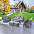 Rilyson Outdoor Patio Furniture Sofa Set - 7 PC Rattan Wicker Patio Sectional Conversation Sets with Sofa,Loveseat,Coffee Table,Armrest Chairs and Ottomans for Porch Deck Garden(Mixed Grey/Grey)