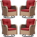 Rilyson Patio Chairs Wicker Outdoor Chair - 4 Piece Rattan Swivel Rocking Chairs Set Patio Glider Rocker Chair for Porch Deck Garden Backyard(Yellow/Red)