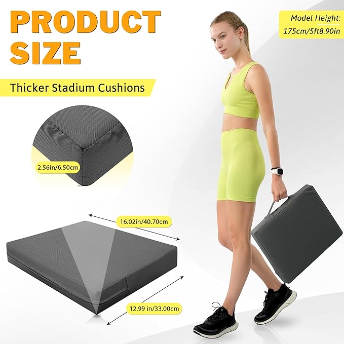 2 Pcs Stadium Seat Cushions Water-Repellent Bleacher Seat Cushions Indoor & Outdoor Seat Cushion for Bleachers Portable Stadium Cushion for Sports Events, Office Chairs, Beaches