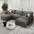 Modular Sectional U Shaped Sofa Couches for Living Room, Cloud Couch with Storage Ottoman, Comfy Chenille Sofa with Pillow, Dark Gray