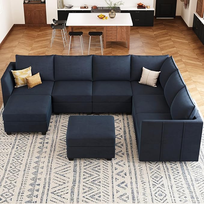Belffin Modular Sectional Sofa U Shaped Couch with Storage Ottoman Velvet Sectional Couch for Living Room, Blue