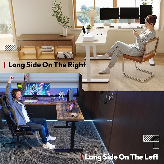 SANODESK L Shaped Electric Standing Desk with Drawer, 63 Inch Ergonomic Adjustable Height Desk with Storage, Corner Desk Sit Stand up Computer Table for Work Office Home, Maple