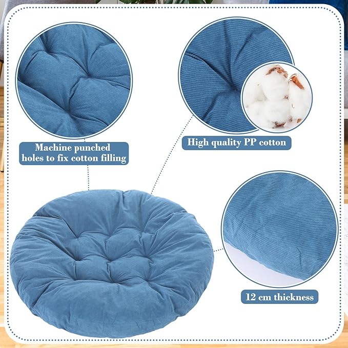 Large Floor Cushion Seating Round Floor Pillow Cushion for Adults Oversized Playroom Pillows Reading Nook Big Pillow for Sitting Meditation Yoga Living Room Sofa Balcony(Lake Blue,Classic)