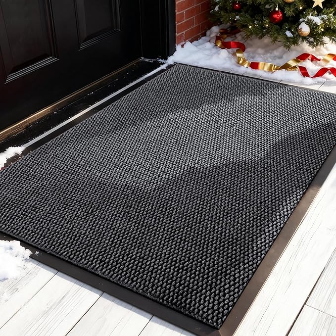 Yimobra Doormat Outdoor Indoor Entrance 36 x 24, All-Season All-Weather Front Door Mat, 100% Waterproof Welcome Matt for Floor Garage Outside Entry, Stain and Fade Resistant,Black Grey