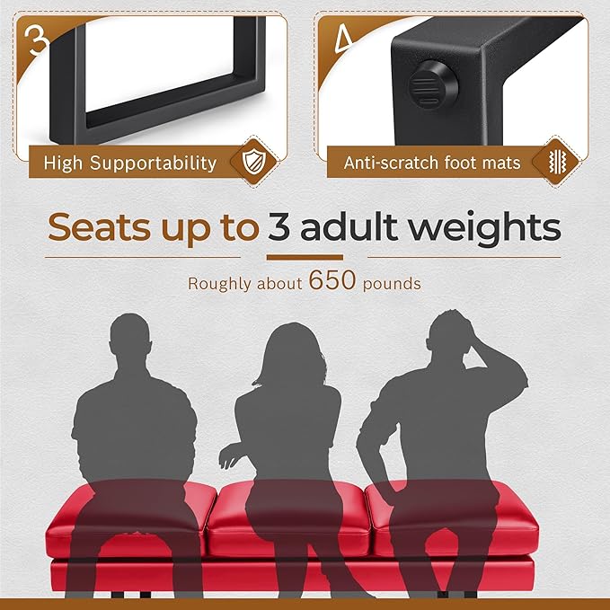 JUMMICO Office Chair Seating Waiting Room Chair, 59.6 inches Upholered Reception Bench 3 Seat Faux Leather Office Guest Chair Conference Room Chair for Salon and Shop (Red)
