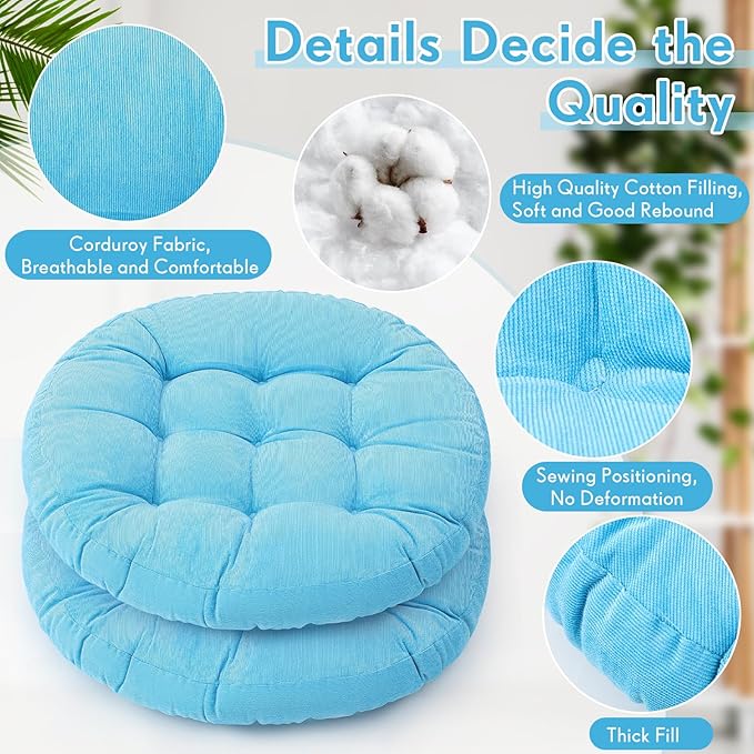 Jerify Floor Pillow Cushions 22 x 22 Inch Round Square Large Meditation Floor Pillow for Classroom Adult Meditation Picnic Party Cushion for Seating Gift Christmas(Round,Bright Blue,2 Pcs)