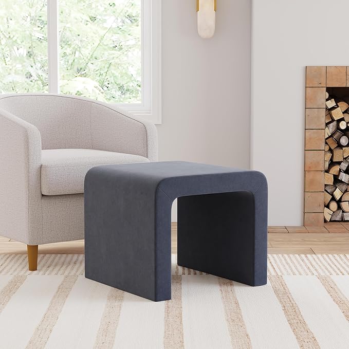 HomePop Modern Arch Velvet Ottoman|Homepop Home Décor|Ottoman for Living Room & Bedroom - Steel Blue Velvet