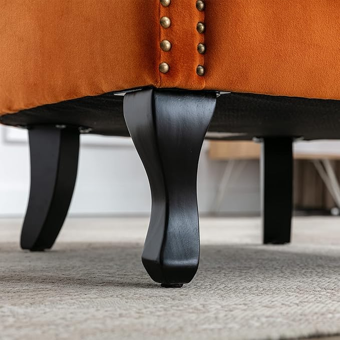 chairus Mid-Century Modern Accent Chairs Set of 2 Comfy Sofa Chairs Channel Back Armchairs with Small Pillow for Living Roon Bedroom Club - Velvet, Orange