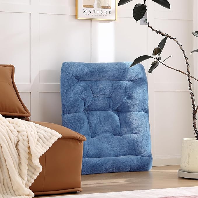 Givjoy Comfy Folded Chair with Ottoman, Oversized Folding Faux Fur Chair Soft Furry Lounge Lazy Chair with Metal Frame Moon Chair Accent Chair for Bedroom, Living Room, Dorm Rooms