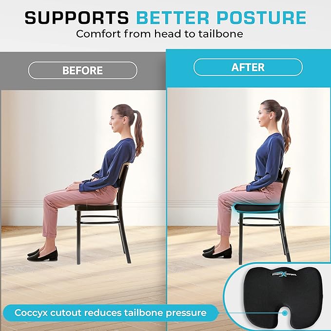 Xtreme Comforts Seat Cushion, Office Chair Cushions - Pack of 1 Padded Foam Cushion w/Handle for Desk, Wheelchair & Car Use - Back Support Pillow for Chair