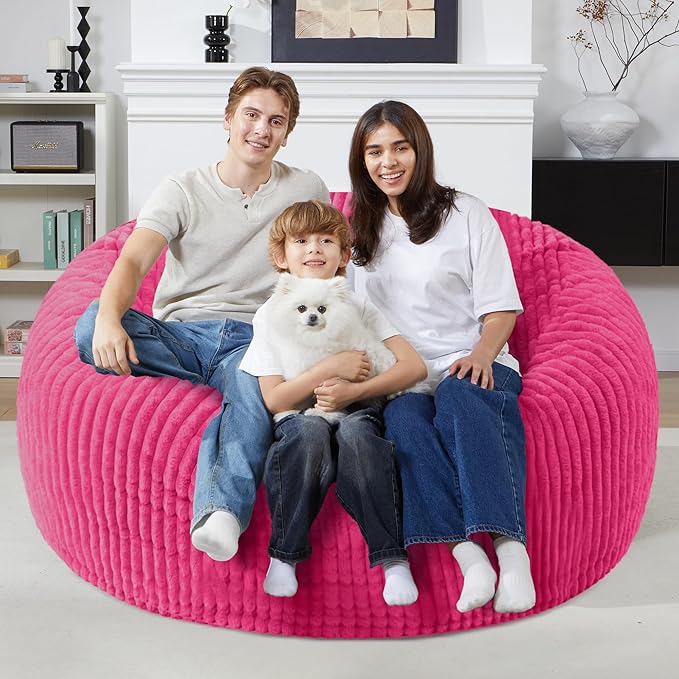 Homguava 5 FT Bean Bag Chair,5' Big Bean Bag,Giant Bean Bag Chairs for Adults with Memory Foam Filled,Comfy Large Beanbag Chairs Soft Bean Bag Sofa with Dutch Corded Plush Cover-Pink