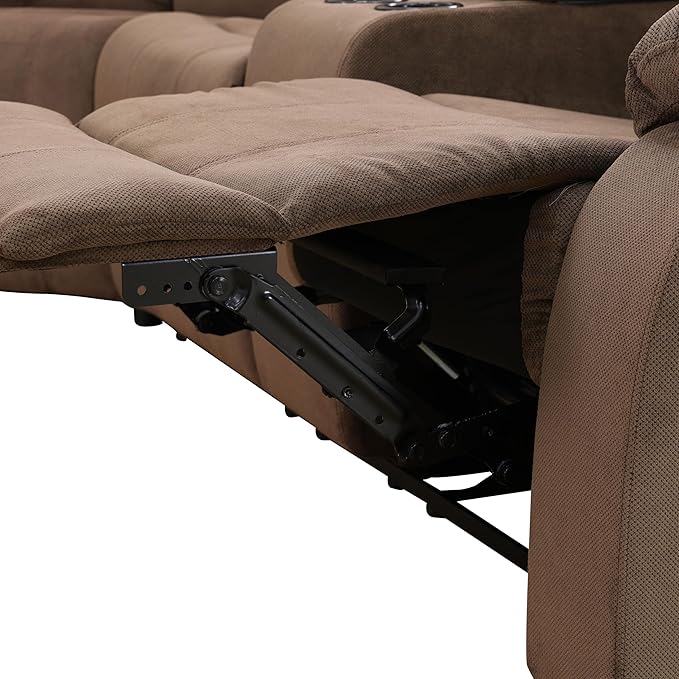 SIENWIEY Manual Recliner Sectional Sofa for Living Room,L Shaped Reclining Sectional Corner Couch with Loveseat,Brown Fabric Recliner Sofa Set with Storage Console/Drop Down Coffee Table/Cup Holders