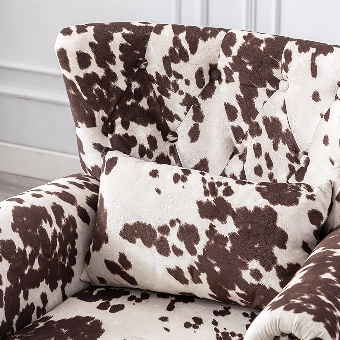 chairus Mid-Century Modern Accent Chairs Set of 2, Comfy Tufted Single Sofa Chair Wingback Armchair with Pillow for Club, Living Room, Bedroom - Velvet, Cow
