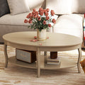 LZAREAL Coffee Table with Storage Oval Solid Wood Coffee Table Antique Farmhosue Living Room Table Rustic Center Table for Living Room Guest Room Reception Room Waiting Room, Faded White Color