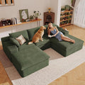 107" Cloud Sectional Couch with U-Shaped Chaise,Corduroy Viral Boneless Sofa with Ottoman,Memory Foam Couches in a Box with Deep Seat for Living Room,No Assembly Required (Green,Right-Facing Chaise)
