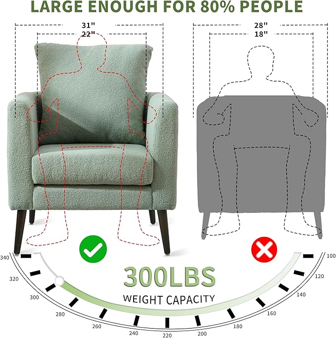 QKFF Barrel Accent Chair with Back Pillow, Large Teddy Upholstered Armchair with Solid Wood Legs Modern Reading Chairs for Living Room Bedroom