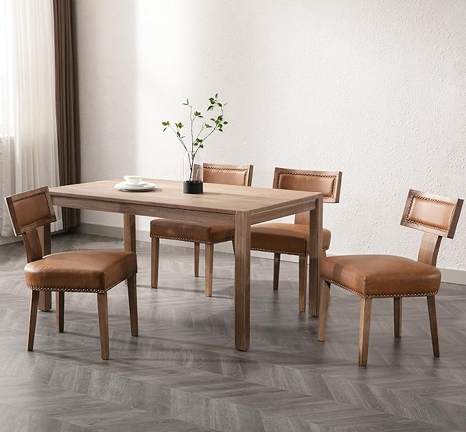 RIVOVA Mid Century Modern Dining Chairs Set of 4, Farmhouse Dining Chairs with Nailhead Trim, Faux Leather Upholstered Dining Room Chairs Kitchen Chairs with Wood Legs, Brown