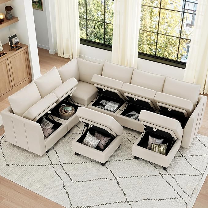 Belffin Modular Sectional Sofa U Shaped Couch with Storage Ottoman Velvet Sectional Couch for Living Room, Beige