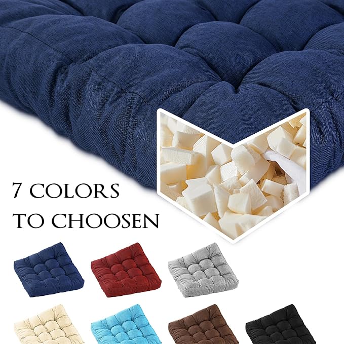 LYLNBYWK Meditation Floor Cushions, Thickened Floor Pillow for Adults, Large Square Pillows Seat Cushion for Tatami Living Room Yoga, Memory Sponge Block Added, 22x22 Inch, Drak Blue