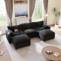 KCGKCG 116" Modular Sectional Sofa, U Shaped Cloud Couch with Movable Ottoman, Chenille Deep Seat Cloud Sofa with Charging Station, Cup Holder, Side Pocket, Sectional Couches for Living Room, Black