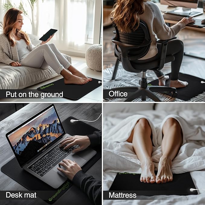 Grounding Mat for Sleep, Energy, Pain Relief, Inflammation, Balance, Wellness. Earth Connected Therapy. Indoor Grounding at Home, Office, Work. 15 Foot Cord Included,16 * 24 in