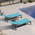 PURPLE LEAF Outdoor Lounge Chair Set for 2 Aluminum Patio Chaise Lounger with Wheels and Adjustable Backrest Pool Reclining Lounge Chairs for Beach Yard Poolside Table Included, Blue