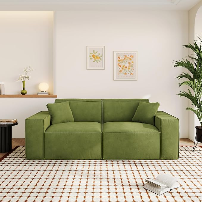 80.3" Cloud Sectional Couch, Chenille Boneless Couch 2 Seater with Deep Seats & Wide Armrests, Comfy Modular Sectional Sofa Memory Foam Compression Floor Sofa for Living Room, No Assembly Required