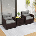 ORALNER 3 Pieces Patio Furniture Set, Outdoor Wicker Conversation Set Rattan Chairs with Cushions, Glass Coffee Table, Bistro Set for Front Porch Balcony Garden Deck Poolside (Grey)