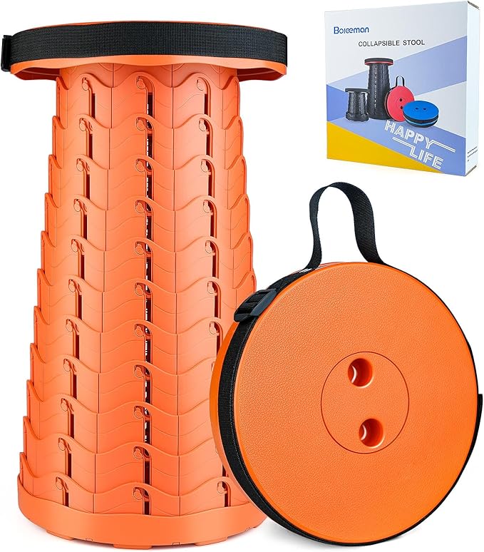 Boreeman Upgraded Folding Stool Lightweight Yet More Sturdy with Load Capacity 400lbs Portable Collapsible Stool for Camping Fishing Hiking BBQ (All Orange)