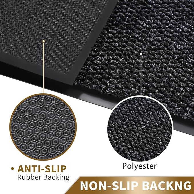 Yimobra Doormat Outdoor Indoor Entrance 47 x 24, All-Season All-Weather Front Door Mat, 100% Waterproof Welcome Matt for Floor Garage Outside Entry, Stain and Fade Resistant,Black Grey