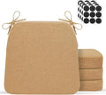 D-Shaped Indoor Chair Cushions 17" x 16" for Kitchen & Dining Chairs – 2'' Thick Seat Pads with Ties & Non-Slip Backing, High-Density Foam, Machine-Washable Covers, Set of 4 with Chair Leg Pads, Khaki