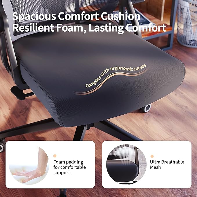 Ergonomic Office Chair - 400LB Comfy Desk Chairs with Lumbar Back Support, Mesh Computer Chairs with Wheels and Arms for Home Office, Study (218Black-Without Headrest)