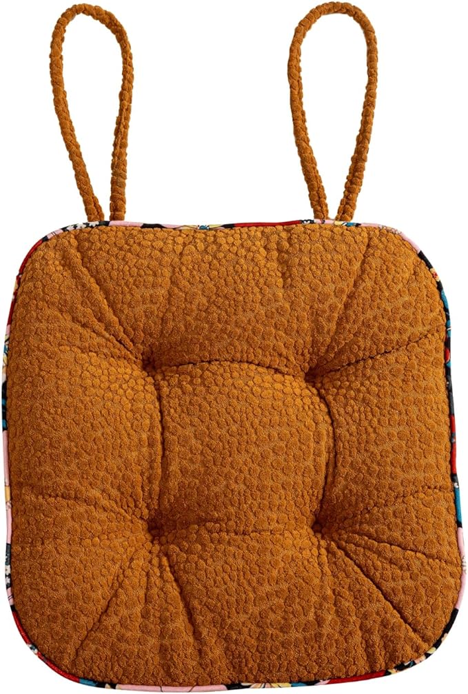 Soft Comfort Chair Pads with 3D Dots Pattern Jacquard Warm Square Chair Cushion with Ties Thicken Non-Slip Floor Pillow Fluffy Seat Cushion for Office Dining Kitchen (Orange,15"x15")