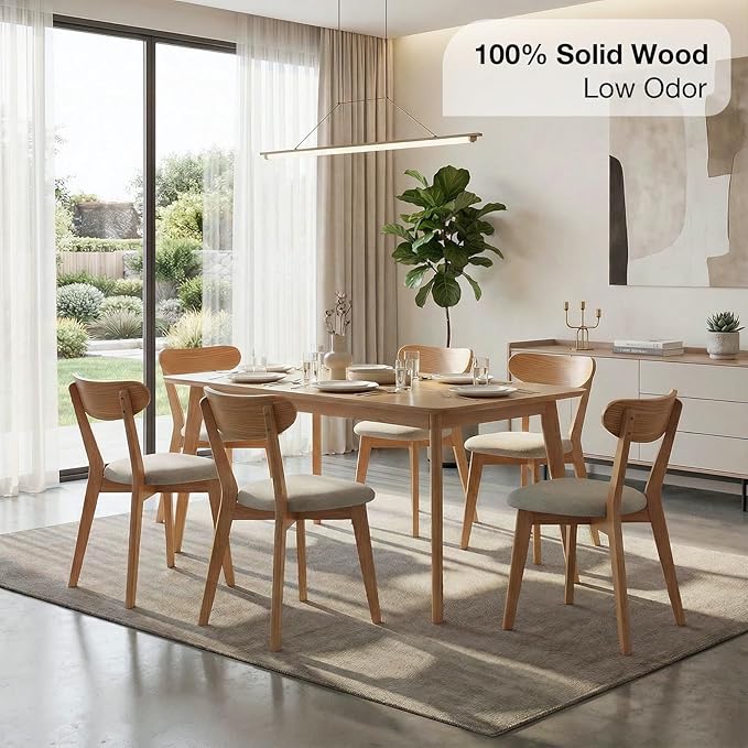 Bamskov 100% Solid Wood Dining Room Chairs - Practical Kitchen Chairs - Wood Chair for Dining Room, Kitchen (2, Natural with White Cushion)
