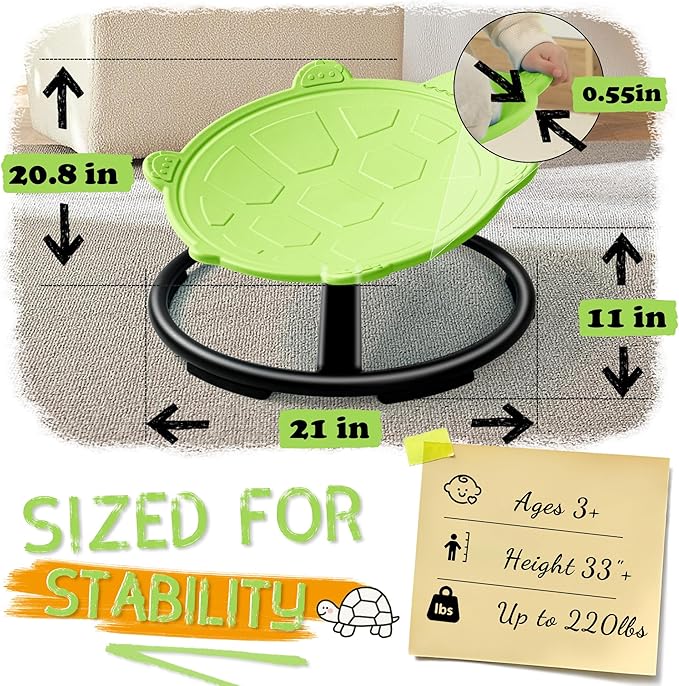 Turtle Spinning Chair for Autistic Kids – Sensory Spinning Toy, Spin Chair for Kids Autism, Sensory Swivel Seat for Balance, Coordination, Focus & ADHD Support, Autism Sensory Products (Green)