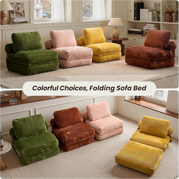 ovios Folding Sofa Bed, Foldable Sleeper Chair Floor Futon, Comfy Portable Convertible Fold Out Lounge Chairs for Living Room Bedroom, Pink
