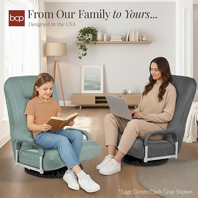 Best Choice Products Swivel Gaming Chair 360 Degree Multipurpose Floor Chair Rocker for TV, Reading, Playing Video Games w/Lumbar Support, Armrest Handles, Adjustable Foldable Backrest - Navy