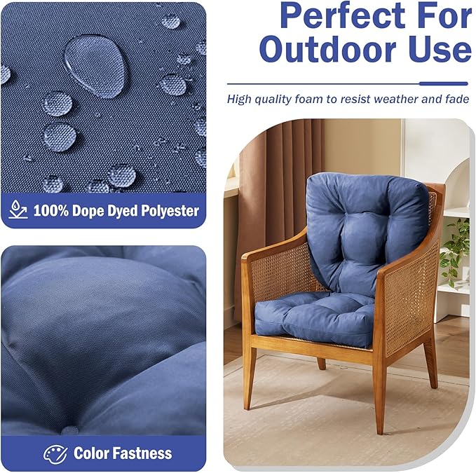 IPYNBAP Outdoor Chair Cushions Set of 2, Patio Chair Cushions with Ties, 19x19+5” Tufted Outdoor Seat Cushions, Waterproof Patio Furniture Cushions, Outdoor Dining Chair Pads, Navy