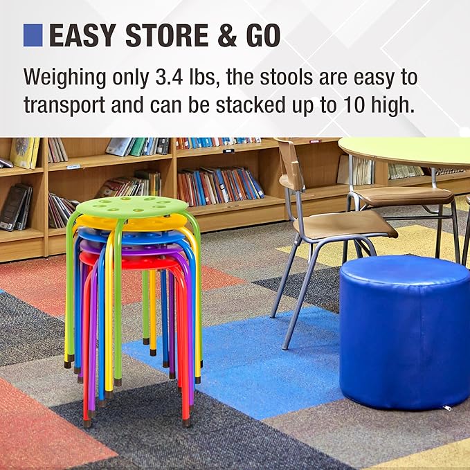 Norwood Commercial Furniture Stacking Stools for Kids and Adults, 17.75" Standard Height Portable Nesting Office and Classroom Stools, Assorted Color, Pack of 5